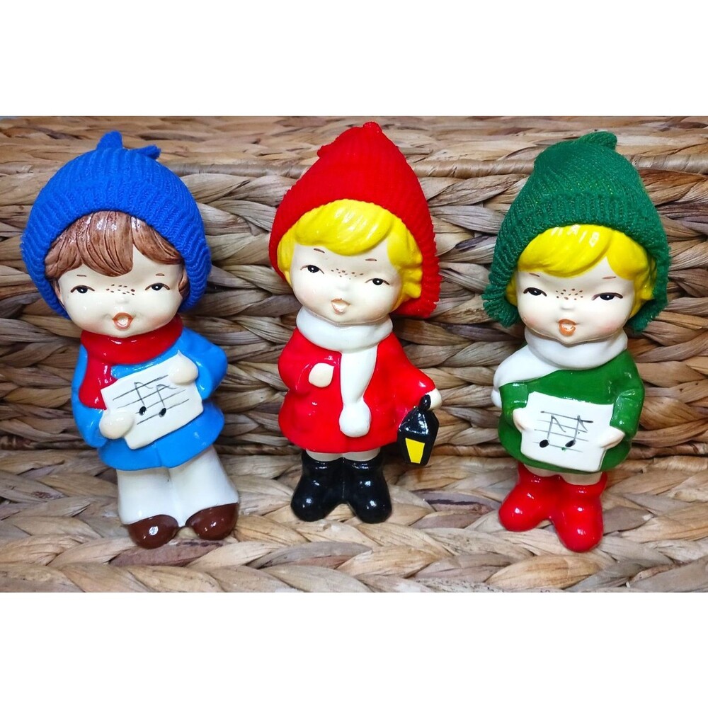 Vtg Napco Set of 3 Children Christmas Carolers Figurines RARE Hand Made Korea